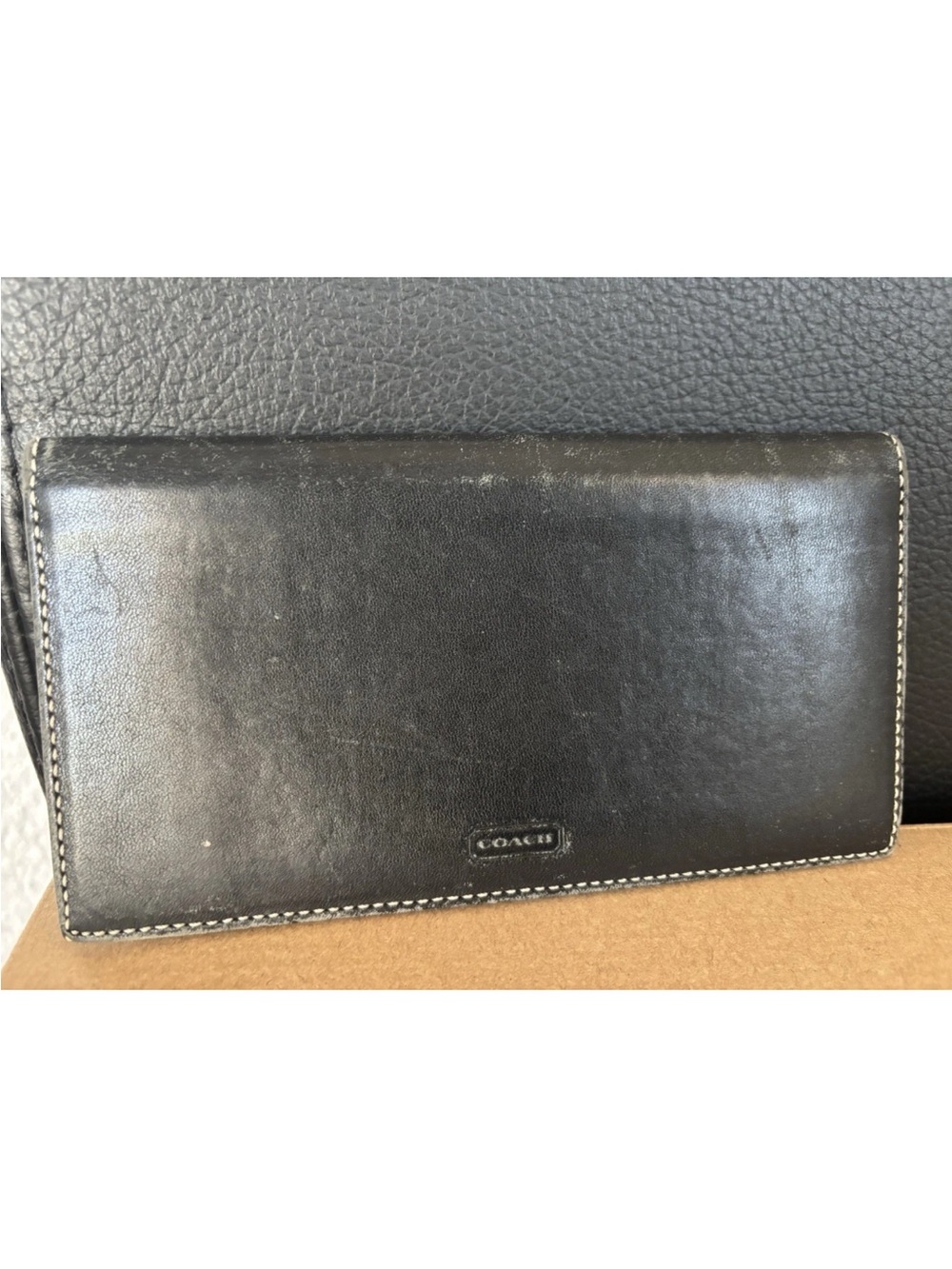 Coach Brand Vintage SoftBlack Leather Checkbook Wallet with Contrast Stitching